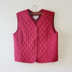 Pendleton Womens Red Diamond Quilted Button Front V-Neck Puffer Vest Size Medium